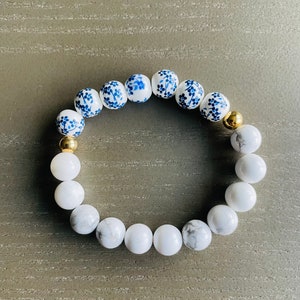 Blue Floral Beaded Bracelet, Custom Word Beaded Bracelets