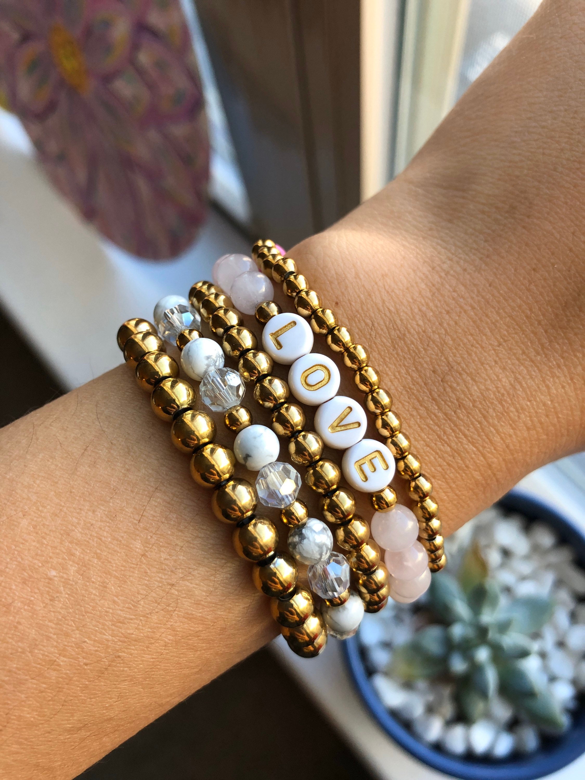 Stackable Tarnish-free Gold Beaded Bracelets, Gold Bracelets