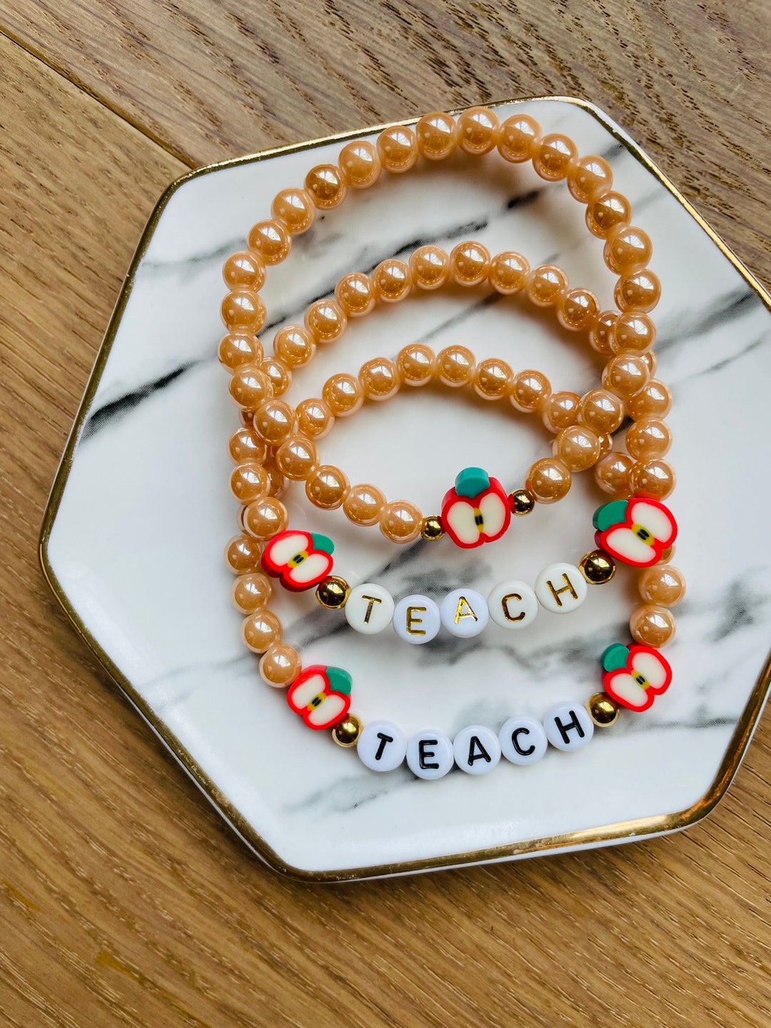 Custom Teacher Appreciation Beaded Bracelets, Back to School Bracelets ...