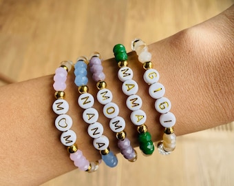 Personalized Mother&#39;s Day Beaded Bracelets, Personalized Name Bracelets, Custom Word Beaded Bracelet, Mother&#39;s Day Gifts, Gifts for Her