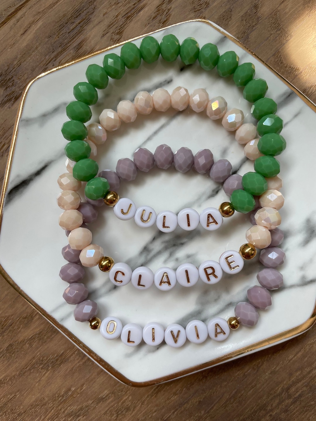 Personalized Name Beaded Bracelet in Rondelle Beads, Custom Name ...