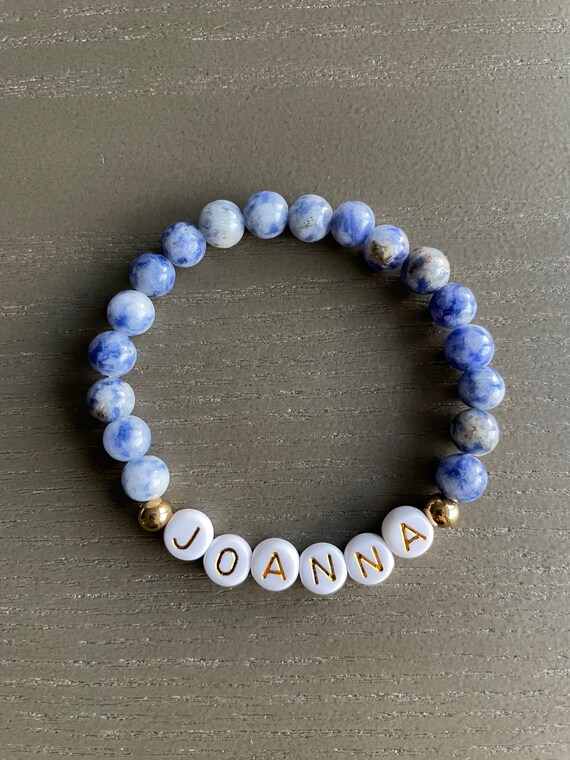 Personalized Blue White Sodalite Natural Stone Beaded Bracelet | Etsy
