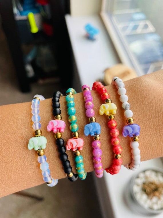 Custom Elephant Bead Beaded Bracelets Elephant Bracelets Stackable Jewelry Custom Name Bracelet Stocking Stuffers Etsy