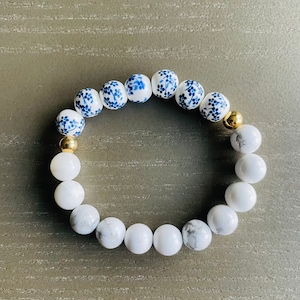 Custom Blue Floral Beaded Bracelets, Custom Word Bracelet, Stackable Bracelets, Bridal Bracelets, Bachelorette Bracelets, Gifts for Her
