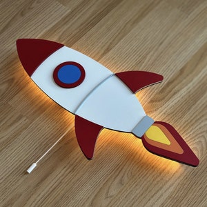 Wooden Rocket Wall Light: Handmade Nursery Decor