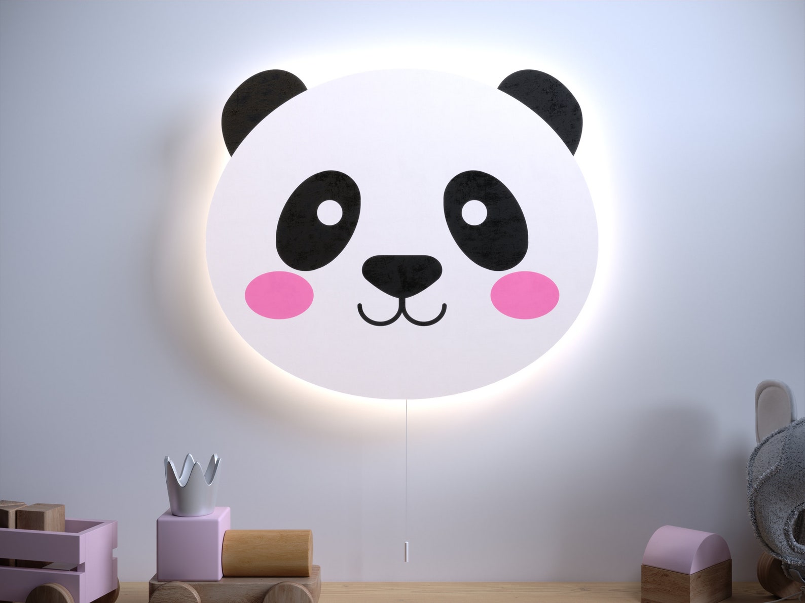 Cute PANDA WALL LIGHT Wooden Night Lights for Kids Soft Etsy