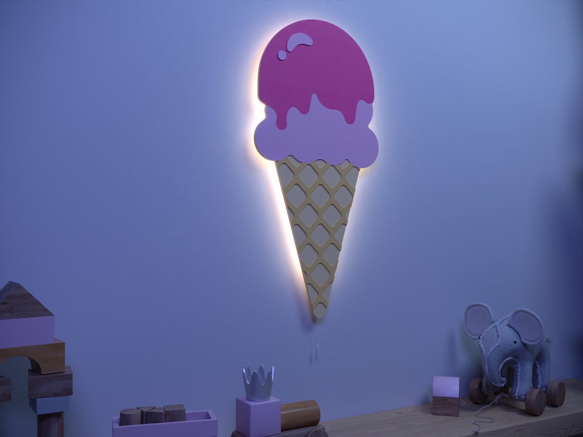 Cute Ice Cream WALL LIGHT Wooden Night Lights for Kids Etsy