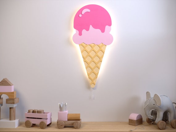 Cute Ice Cream WALL LIGHT Wooden Night Lights for Kids Light for