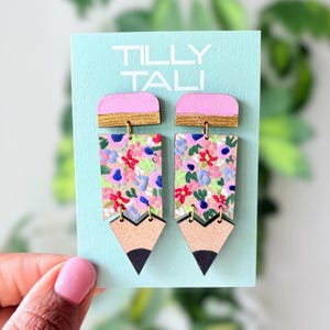 Floral Pencil Earrings for Teacher Earrings Back to School Teacher Gifts for Her | Teacher Appreciation Gifts Educator Earrings Modern
