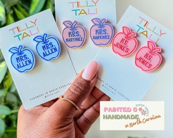Personalized Apple Stud Earrings, Teacher Appreciation Gift