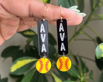 Custom Name Earrings for Softball Mom Earrings Personalized Sports Mom Jewelry Softball Game Day Earrings for Her Earrings Gifts for Her