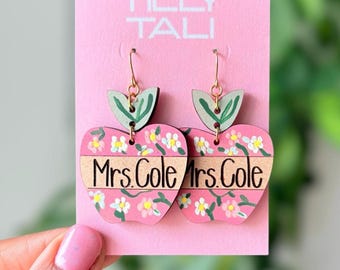 Personalized Apple Earrings: Floral Teacher Appreciation Gift