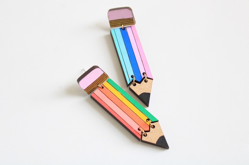 Rainbow Pencil Earrings for Teacher Earrings Rainbow Jewelry Teacher Gifts for Her Teacher Appreciation Gifts Rainbow Earrings image 2