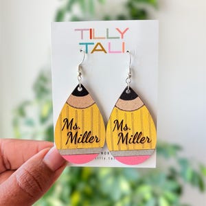 Custom Teacher Personalized Earrings for Teacher Back to School Earrings Teardrop Pencil Earrings Custom Gift for Teacher Gift Name Earrings