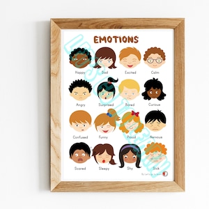 Poster émotions - sentiments pour les enfants - art mural imprimable pour la salle de classe - affiche de chambre d'enfant - école maternelle et maternelle - école à la maison - décoration d'intérieur