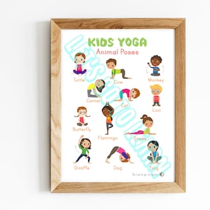 Kids Yoga Poster, Animal Poses, Asana, Young Yogis Home Decor, Room Decor, Yoga Studio Decor, Yoga Practice, Diversity, Printable