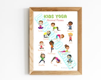 Kids Yoga Poster, Animal Poses, Asana, Young Yogis Home Decor, Room Decor, Yoga Studio Decor, Yoga Practice, Diversity, Printable