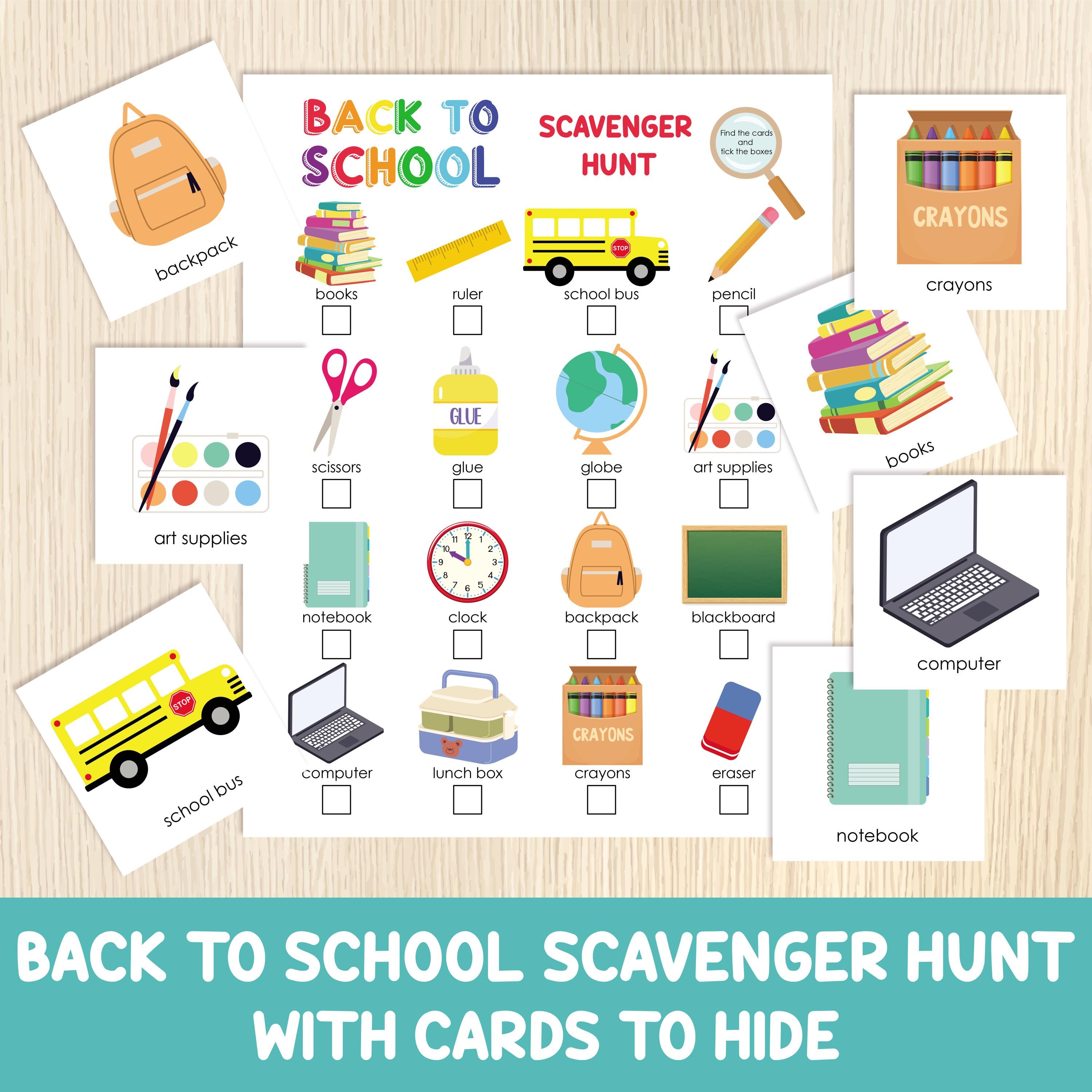 Back to School Scavenger Hunt, Indoor Outdoor Treasure Hunt With Cards ...
