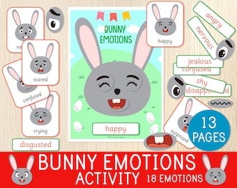 Emoties voor kinderen, Bunny Emoties Activiteit, Konijn Gevoelens, Kleuterschool, Kleuterschool, Drukke Boekpagina's, Matching Game, Thuisschool