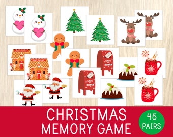 Christmas Memory Game, Matching Activity For Kids, Toddlers, Preschool Centers, Xmas Games, Educational Printable, Family Party, Homeschool