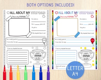 Stepdad Gift, Father's Day, All About My Stepdad, Personalized Gift, Stepdad's Birthday, Questionnaire, Coloring & Writing Practice, No Prep