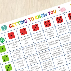 Icebreaker-spel voor kinderen, vragen dobbelsteenbreker, 'roll & tell'-activiteit, kennismaken, terug naar school, gespreksstarters, feest afbeelding 3