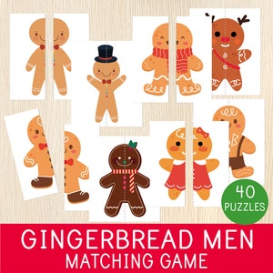 Weihnachtszuordnungsspiel, Lebkuchenmann Puzzles, Weihnachtsaktivität für Kleinkind und Vorschule, Hausschule, Montessori, druckbares Lernspiel