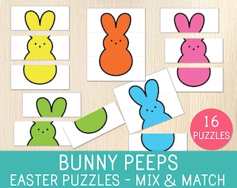 Easter Matching Game, Bunny Peeps Puzzles,  Easter Activity for Toddlers, Preschool Game, Colors for Kids, Easter Party, Educational