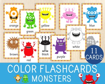 Color Flashcards - Monsters - Colors for Toddlers - Learning Cards for Preschool - Montessori - Homeschool - Monster Birthday - Party Favor