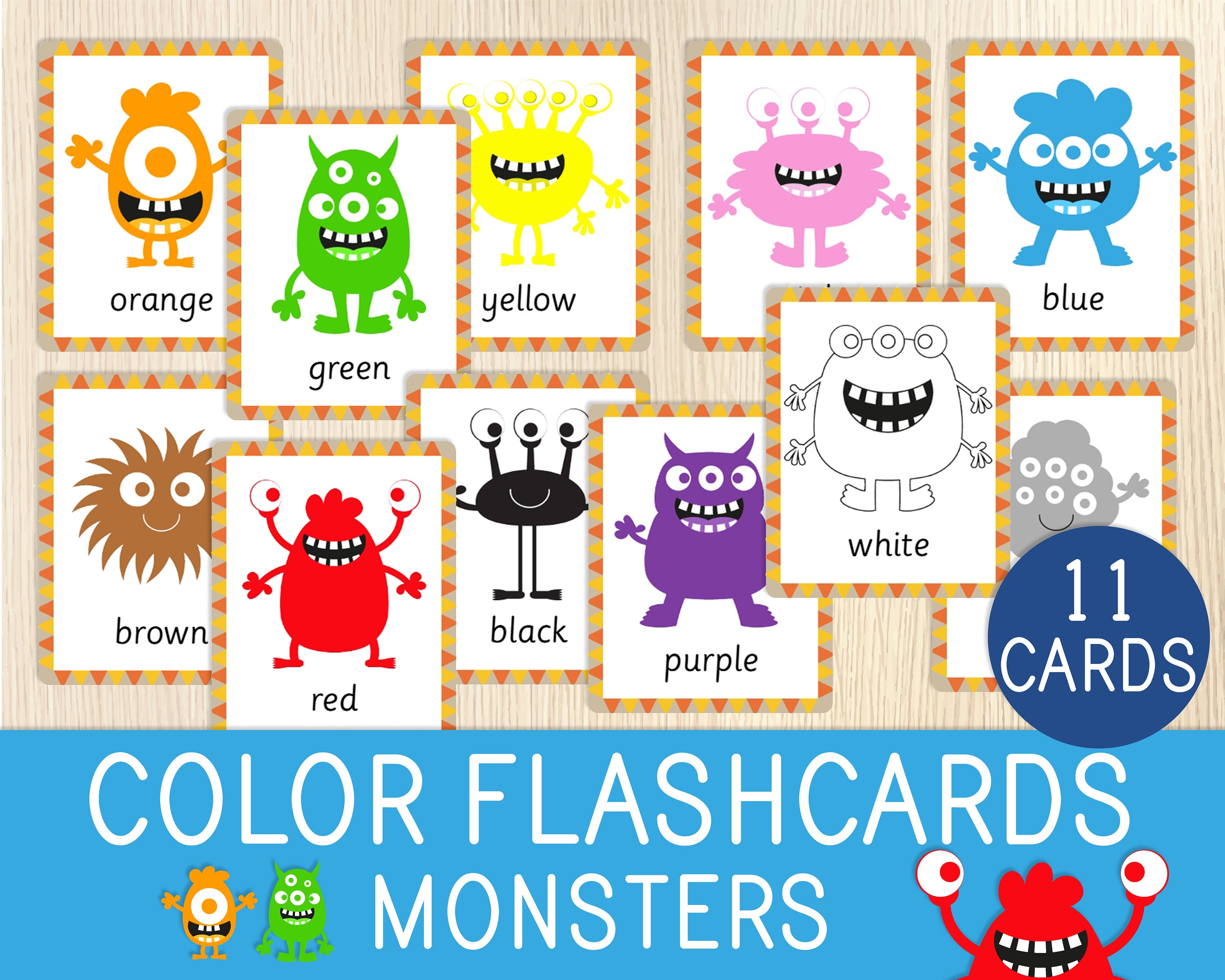 Color Flashcards Monsters Colors for Toddlers Learning Etsy