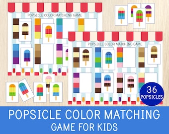 Ice Cream Color Matching Game, 36 Popsicles, Summer Activity, Educational Printable, Toddler and Preschool Match, Color Patterns for Kids