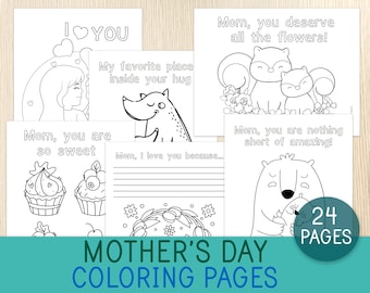 Mother's Day Coloring Pages - 24 Sheets - Coloring Book for Kids - Best Mom - Happy Mother's Day - Gifts or Greeting Cards for Moms