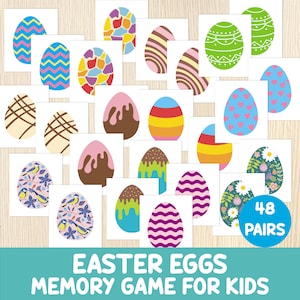 Juego de memoria de huevos de Pascua - Actividad de emparejamiento de Pascua - Niños pequeños, preescolares y de jardín de infantes - Educación en casa - Habilidades de emparejamiento - Centros de Pascua