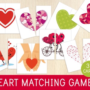 Valentine&#39;s Day Matching Game - Heart Puzzles - Toddler & Preschool Matching Activity - Busy Bag Idea -Love - Educational Printable