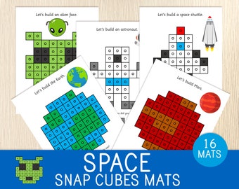 Space Snap Cubes Mats, Connecting Cubes Task Cards, Preschool, Kindergarten, Math Centers, Universe Unit Study, Educational Game, Printable