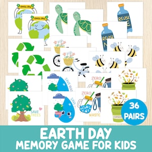Juego de memoria del Día de la Tierra: actividad de emparejamiento para niños, ideal para el aula o la educación en casa, ideal para niños pequeños, preescolares, jardín de infantes y centros del Día de la Tierra.