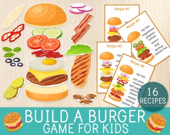 Build a Burger Game, Pretend Play, Toddler, Preschool, Learning Activity, Busy Bag Idea, Quiet Time, Scissor Skills, Patterns, Low Prep