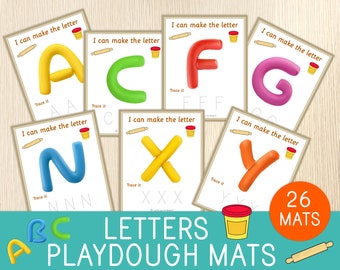 Letters Play Dough Mats, Preschool, Pre-K, Kindergarten, Alphabet Activity, Uppercase Letters, Montessori, Printable Play Doh Mats