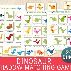 Dinosaur Shadow Matching Game - Toddler & Preschool Activity -  Preschool Busy Book Pages - Educational Worksheets - Homeschool - Printable