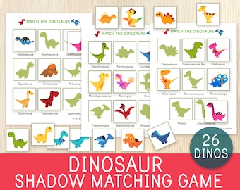 Dinosaur Shadow Matching Game - Toddler & Preschool Activity -  Preschool Busy Book Pages - Educational Worksheets - Homeschool - Printable