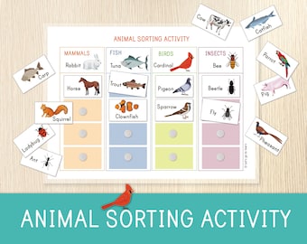 Animals Worksheet for Kids - Sorting Activity for Preschool & Kindergarten - Busy Book Page - Educational Game - Homeschool - Montessori