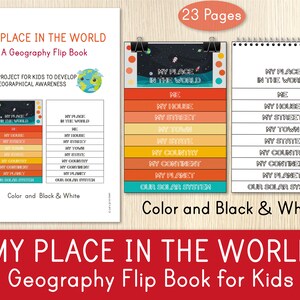 Moje miejsce na świecie - Geografia Flip Book - Zabawny projekt, Przedszkole, Szkoła podstawowa, Edukacja domowa - Geografia dla dzieci - Styl Montessori