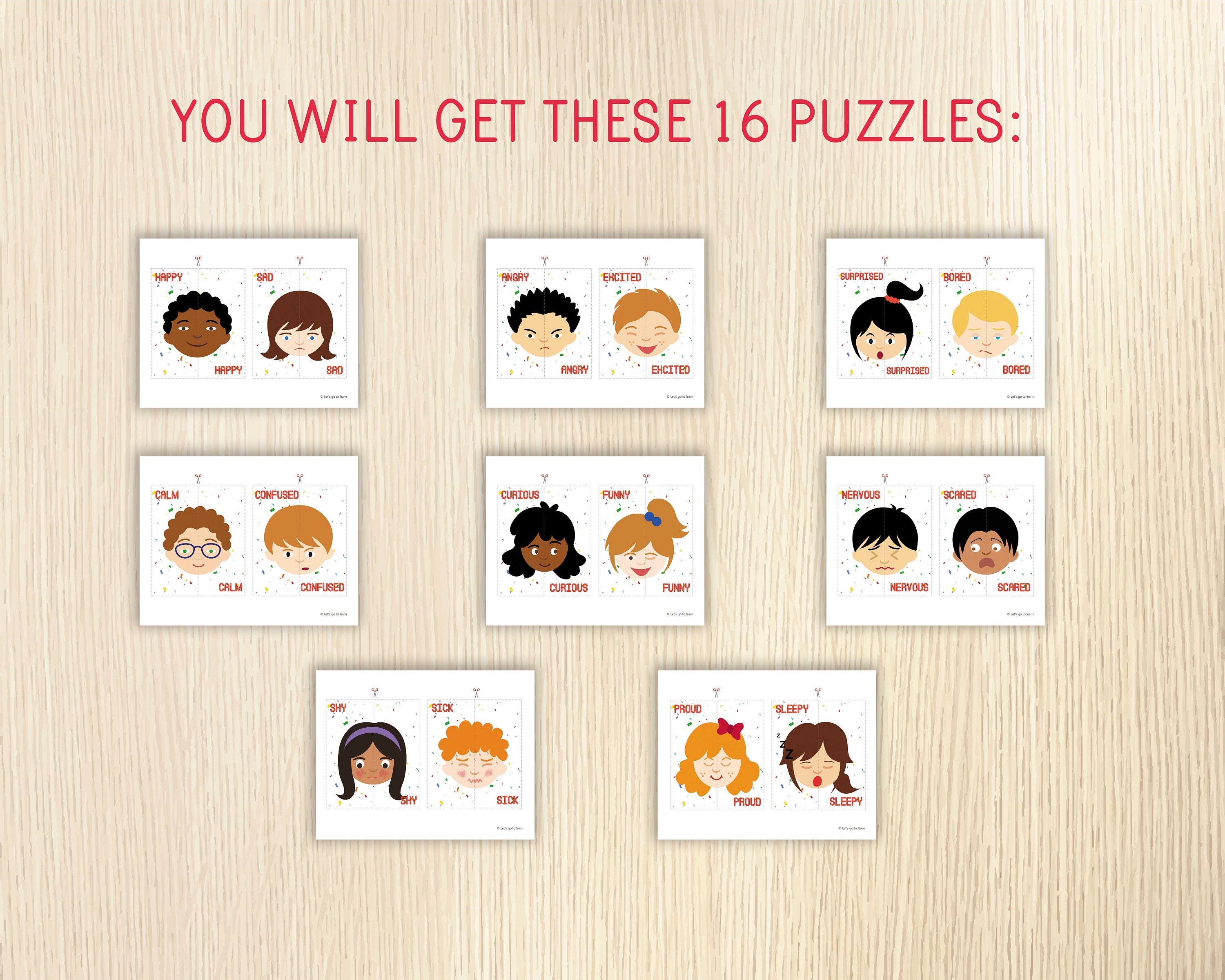 Emotion Puzzles Matching Games Feelings Toddlers Preschool Etsy