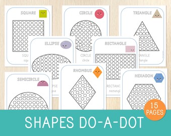 Shapes Do-A-Dot Worksheets, 2D Shapes Dot Painting, Toddler, Preschool, Kindergarten, Fine Motor Skills, Learning Binder, Busy Book Pages
