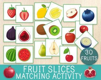 Fruit Slices Matching Activity, Outside & Inside Fruits, Montessori Style, Toddler,Preschool Game,Fruit Unit Study,Learning Binder,Busy Bags