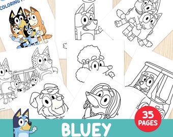 Bluey Coloring Pages BUNDLE, Blue Dog Coloring, Niño pequeño, Preescolar, Favores de fiesta de cumpleaños azul, Actividad de habilidades motoras finas