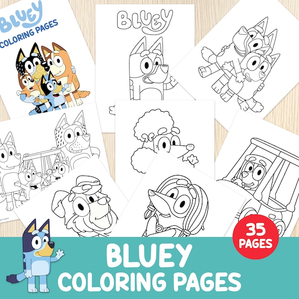 Lot de pages à colorier Bluey, coloriage de chien bleu, tout-petit, école maternelle, cadeaux d'anniversaire Bluey, activité de motricité fine