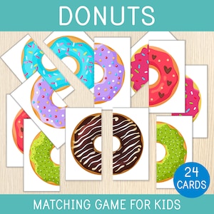 Gioco di abbinamento delle ciambelle, abbina le metà delle ciambelle, puzzle di simmetria, gioco per bambini piccoli, attività prescolare, materiale didattico stampabile, risorsa per l'istruzione parentale