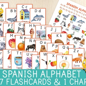 Spanisches Alphabet Karteikarten & Tabelle, 27 Karten, 1 Poster, Spanisch lernen, Kleinkind, Vorschule, Kindergarten, Hausschule, Printables