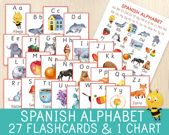 Spanish Alphabet Flashcards &amp; Chart 27 Cards 1 Poster Learn | Etsy México